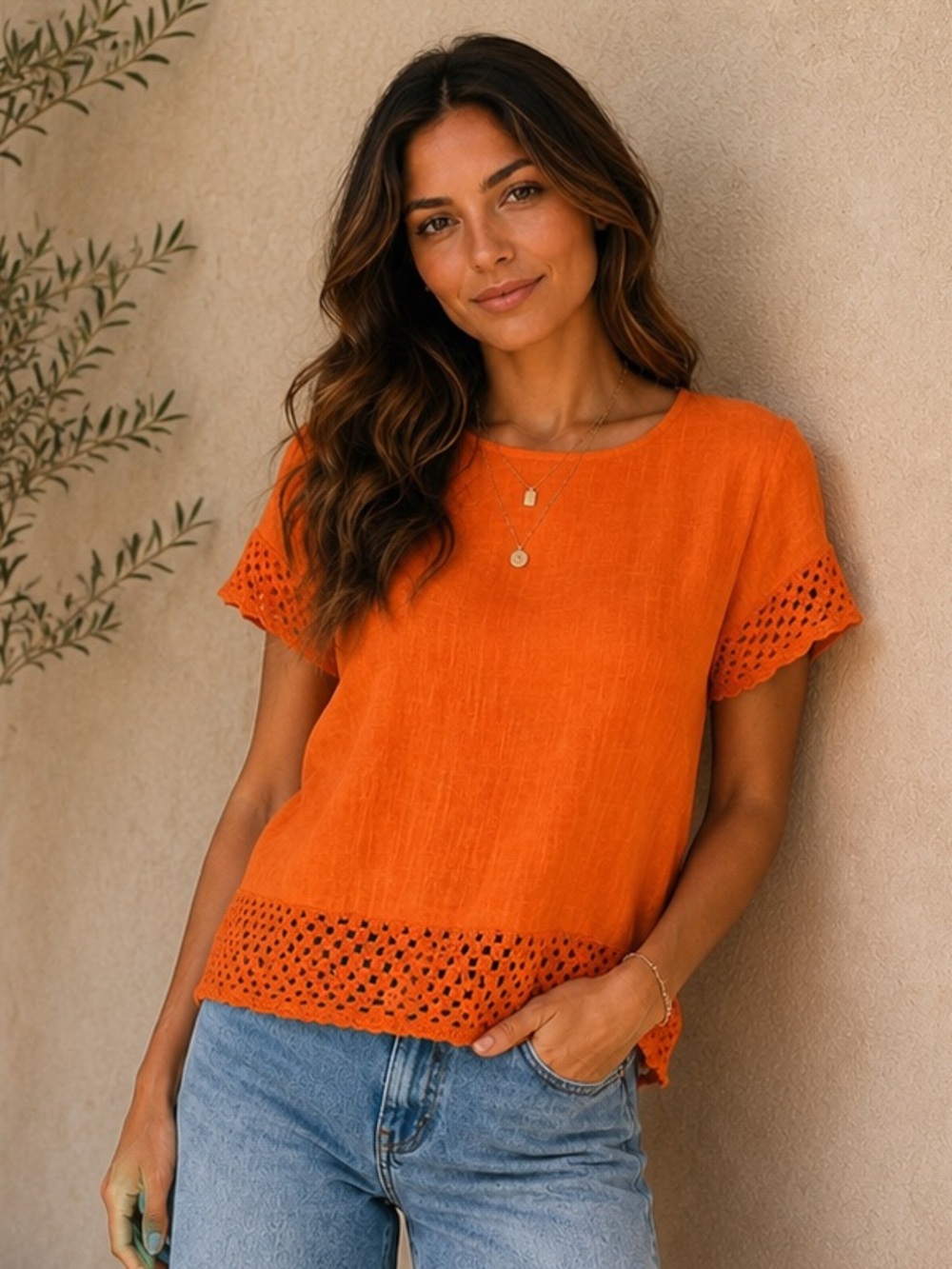 Made in Italy 🇮🇹 Crochet-Hem Short Sleeve Top